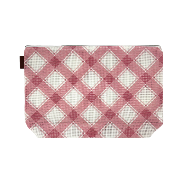 Large Plaid Mesh Project Bag - Rose