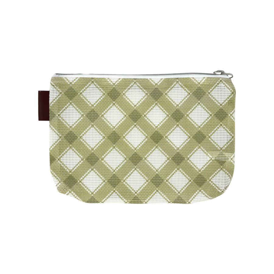 Small Plaid Mesh Project Bag - Olive